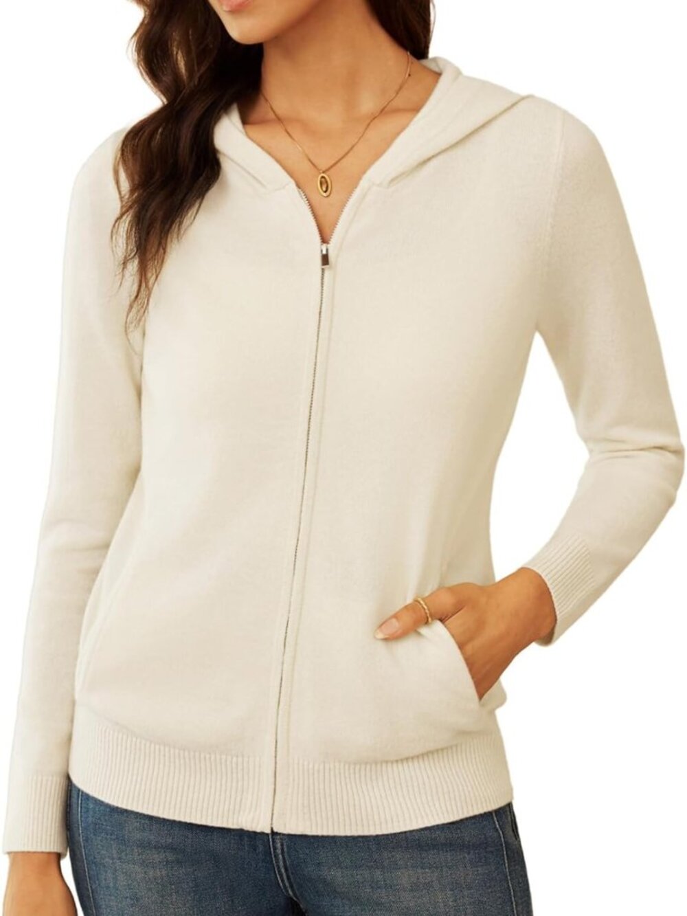 Cozy 100% Merino Wool Cardigan Sweater, Zip-Up Hoodie for Women, Fall Essential